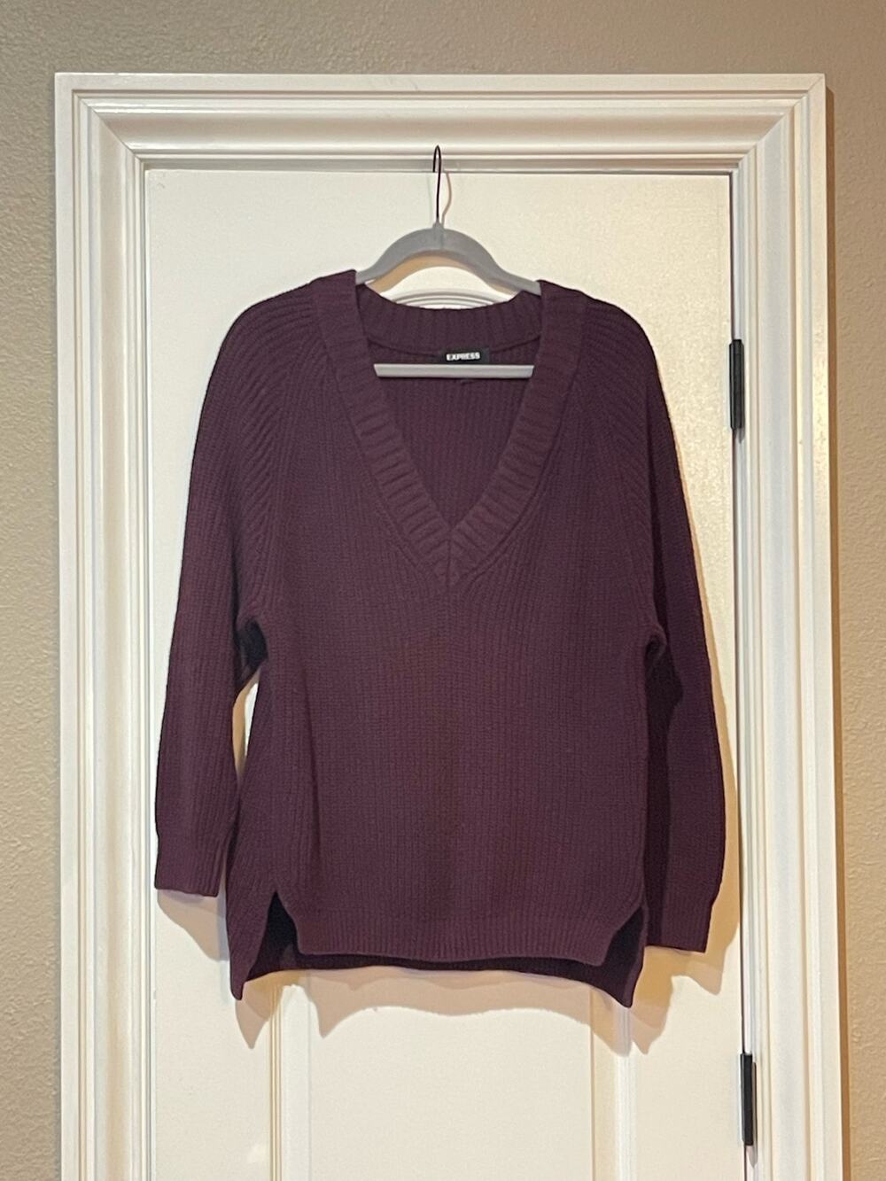 Express Sweater Women's XS V-neck Knit Maroon Baggy Tunic